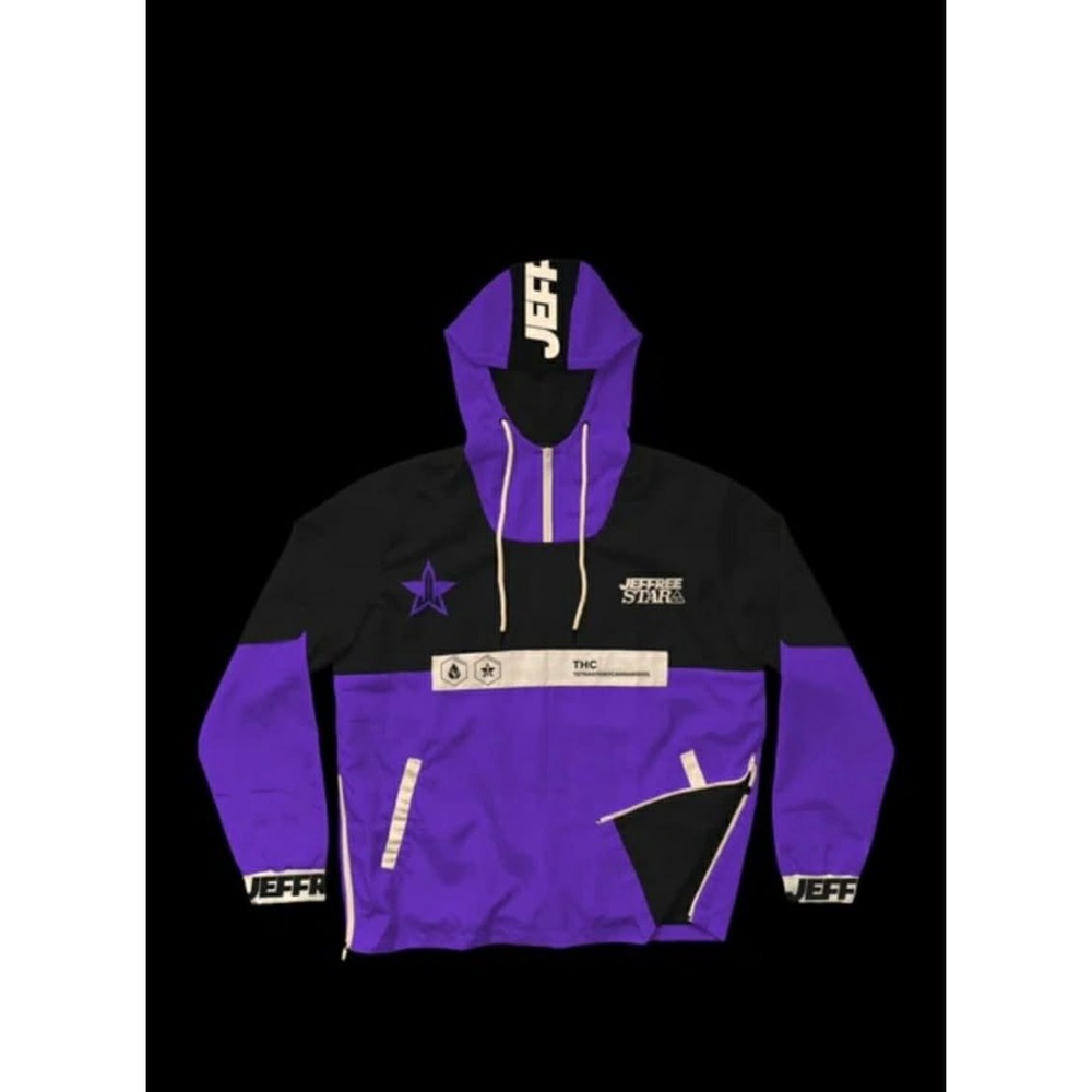 Jeffree Star Cosmetics THC Molecule Windbreaker Purpl Black Hooded Jacket Size M